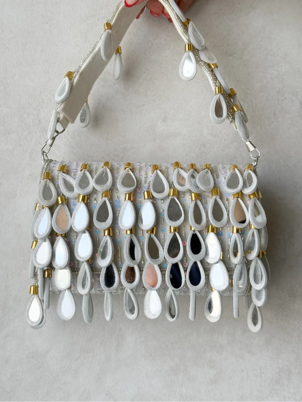 White Drop-Appliqué Shoulder Bag
